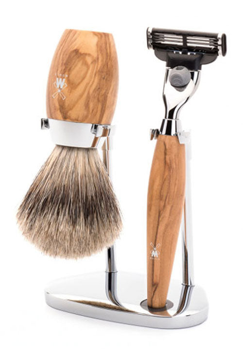 MÜHLE Kosmo Olive Wood 3 Piece Gillette Mach3 Shaving Set S281H870 - Orcadia