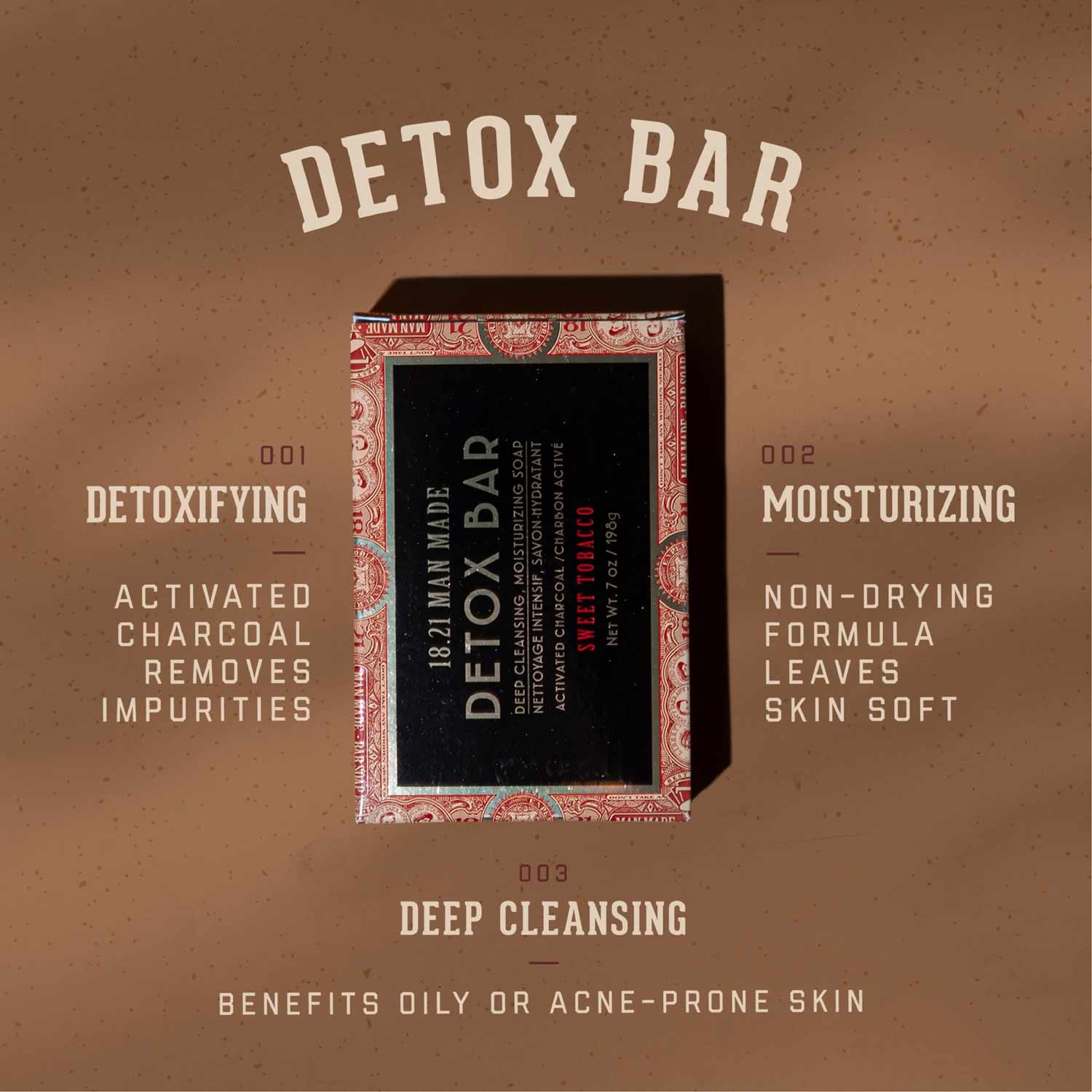 18.21 Man Made Detox Bar - Sweet Tobacco 198g | Soap Bar for Men - Orcadia