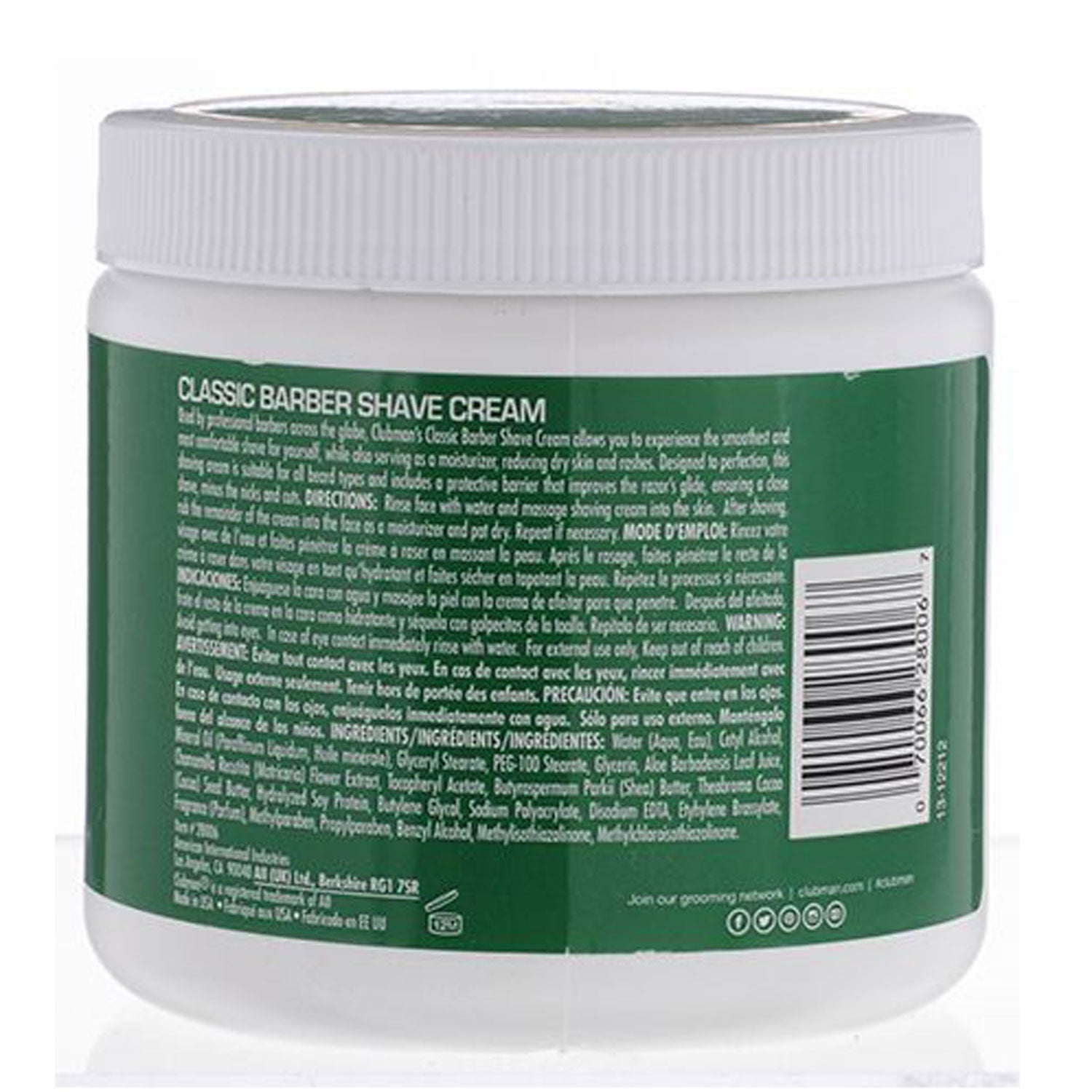 Clubman Classic Barber Shave Cream Jar 453ml - Orcadia